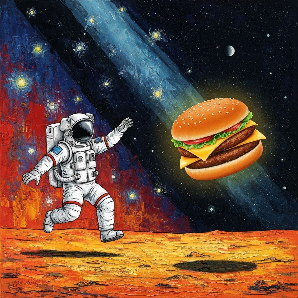 Astronaut Chases Martian Burger Through Starscape