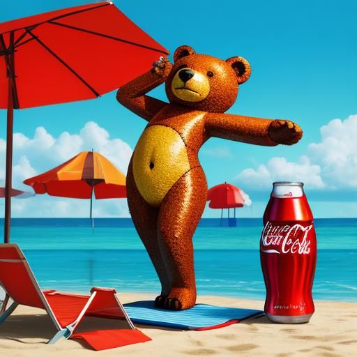 Coca-Cola Bear in Bikini: Abstract Beach Art