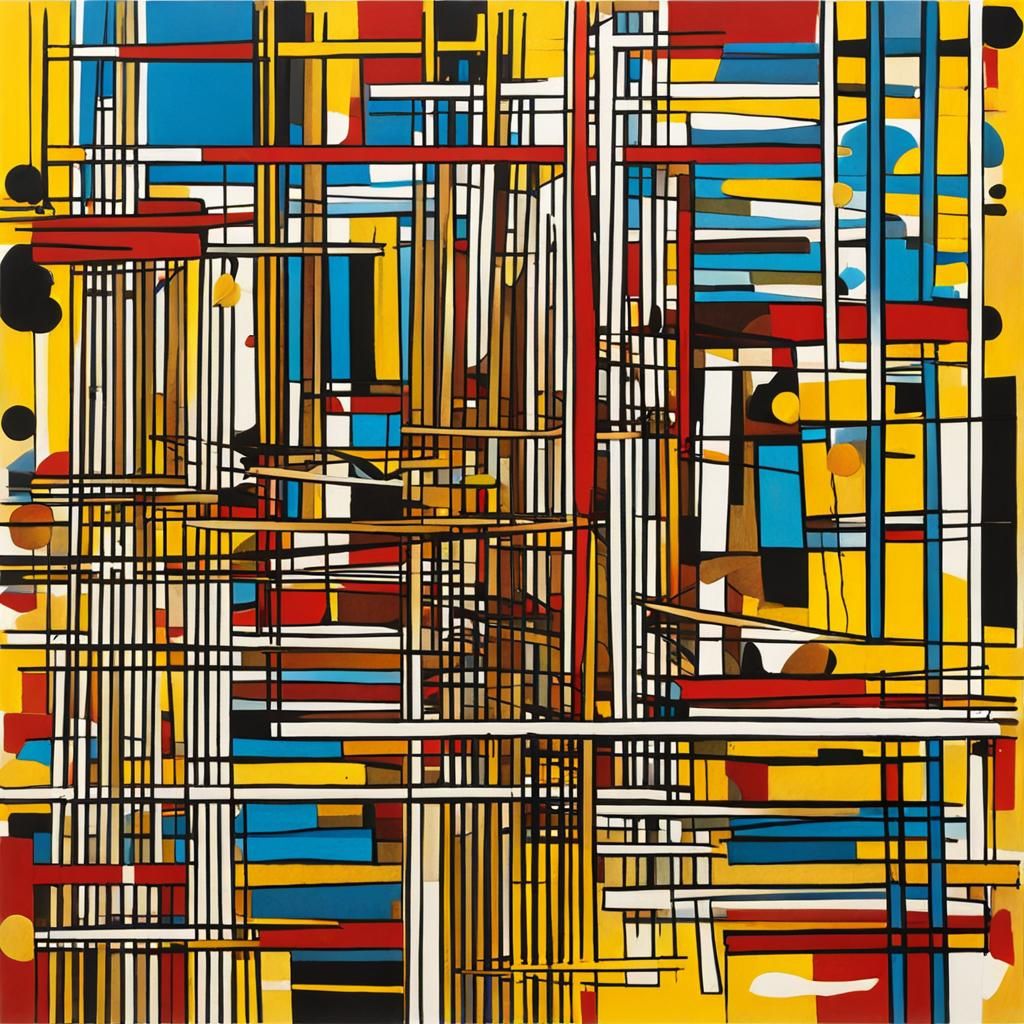 Abstract Expressionist Composition with Lines and Circles