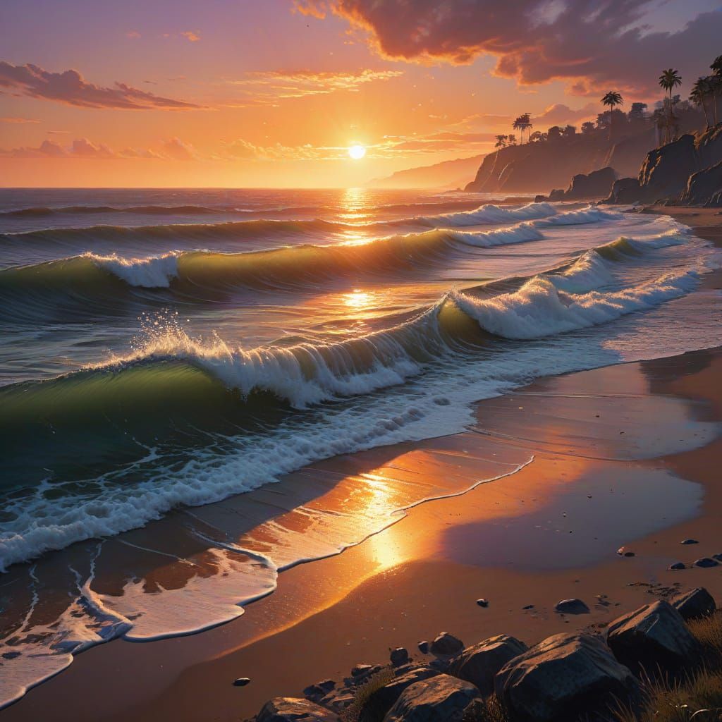 Golden Hour Ocean Horizon in Post-Impressionist Style