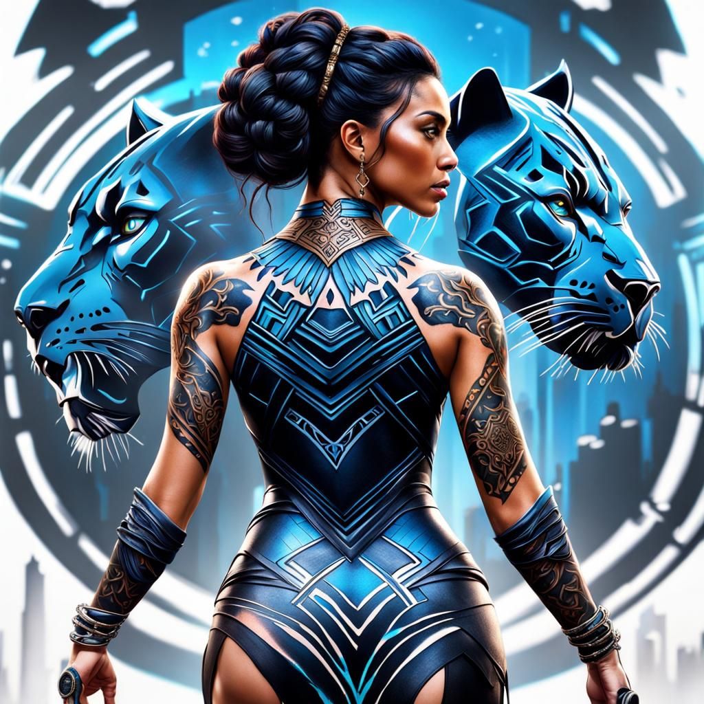 Black Panther Tattoo: Detailed Matte Painting in 8k