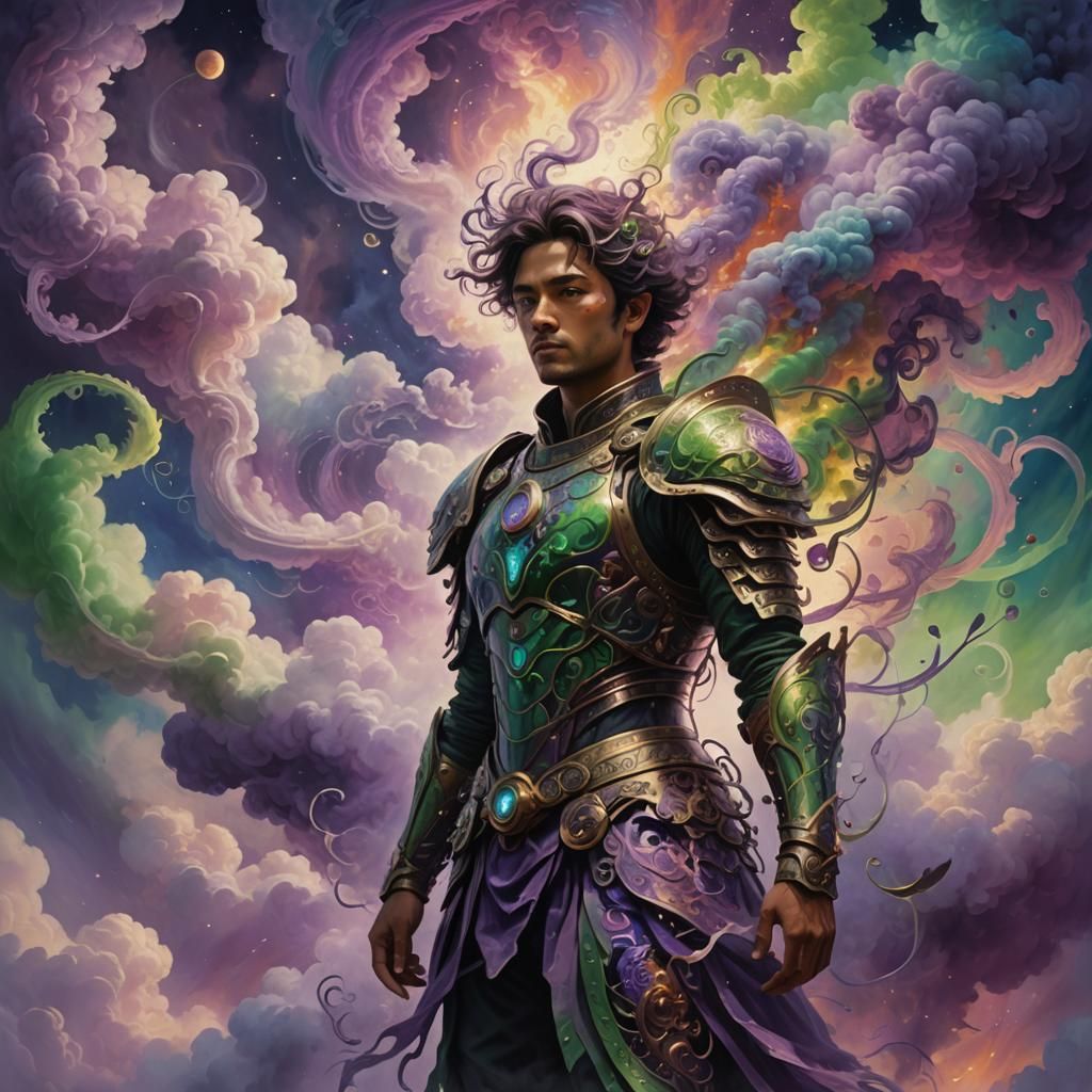 Ethereal Figure Amidst Swirling Gas, Oil Painting