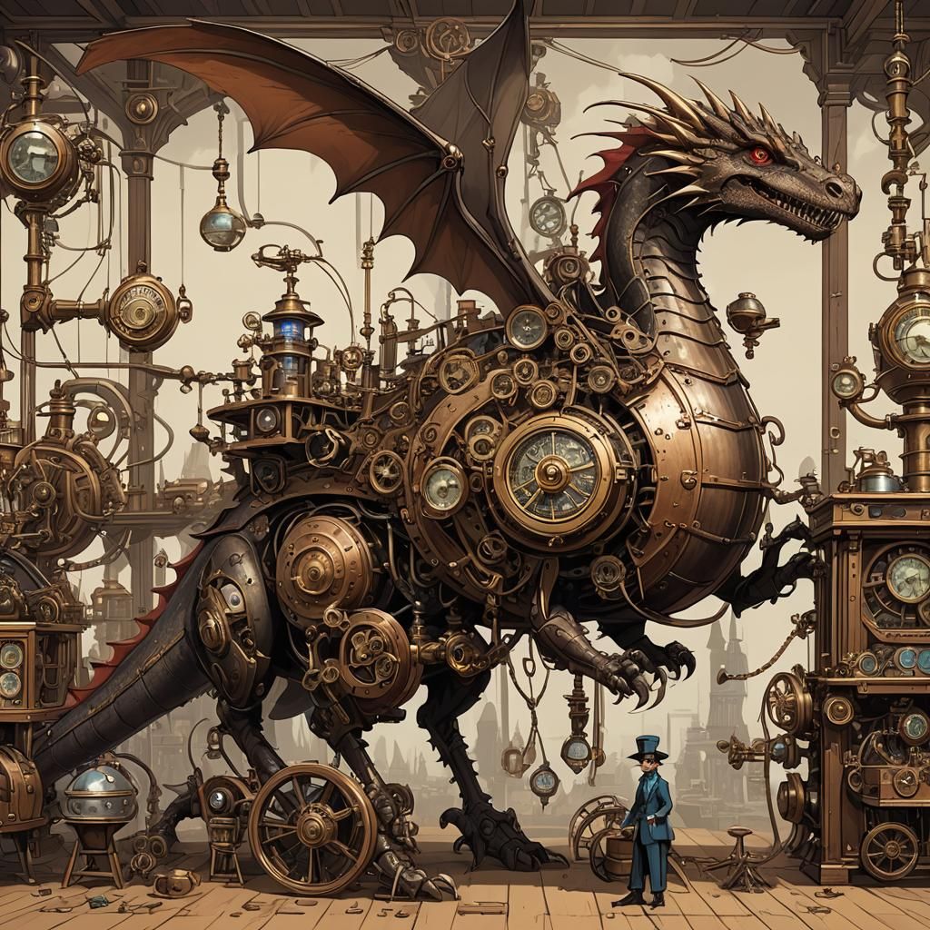 Steampunk Rube Goldberg Device Feeds Dragon