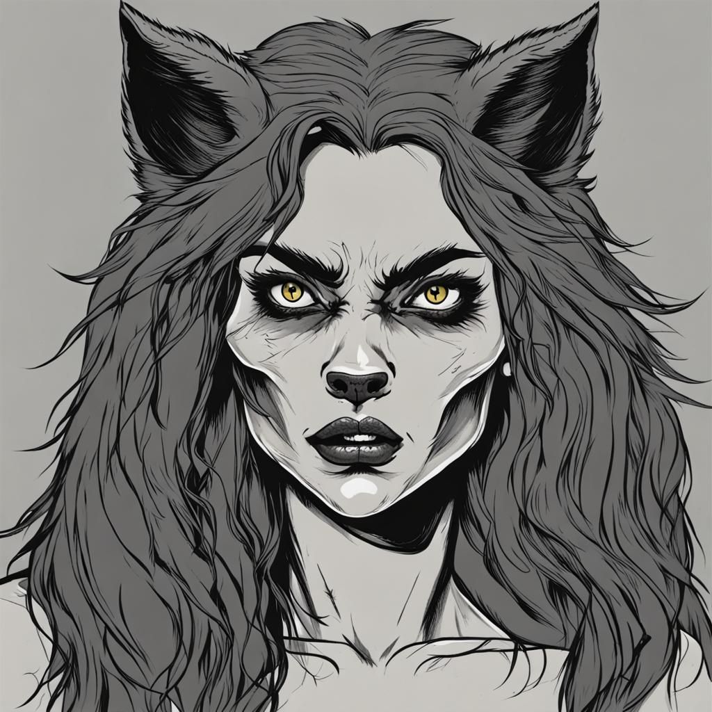 Realistic Female Werewolf in Forest Clearing