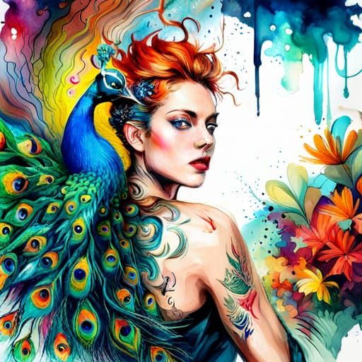 Bejeweled Peacock in Jungle: Hyperreal Splash Art