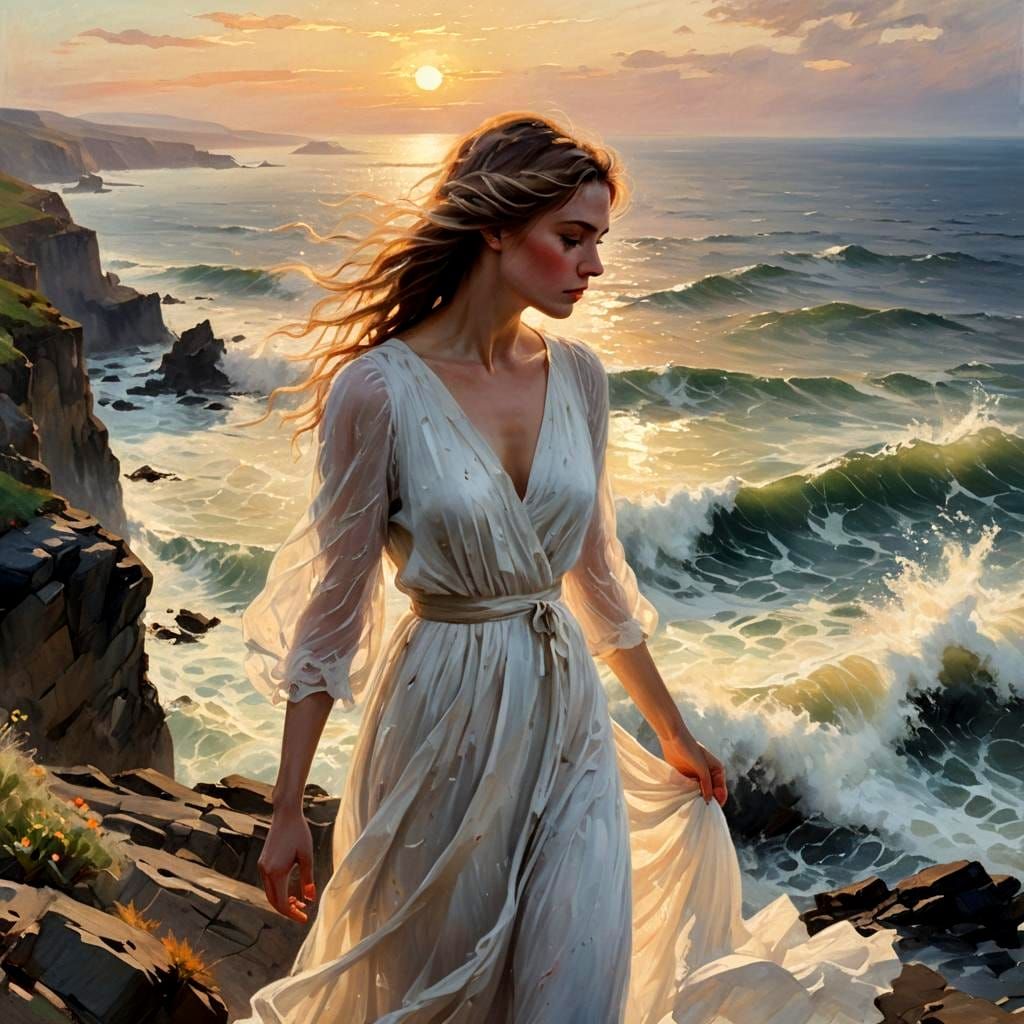 Evocative Coastal Scene with Rocky Cliffs and Surf