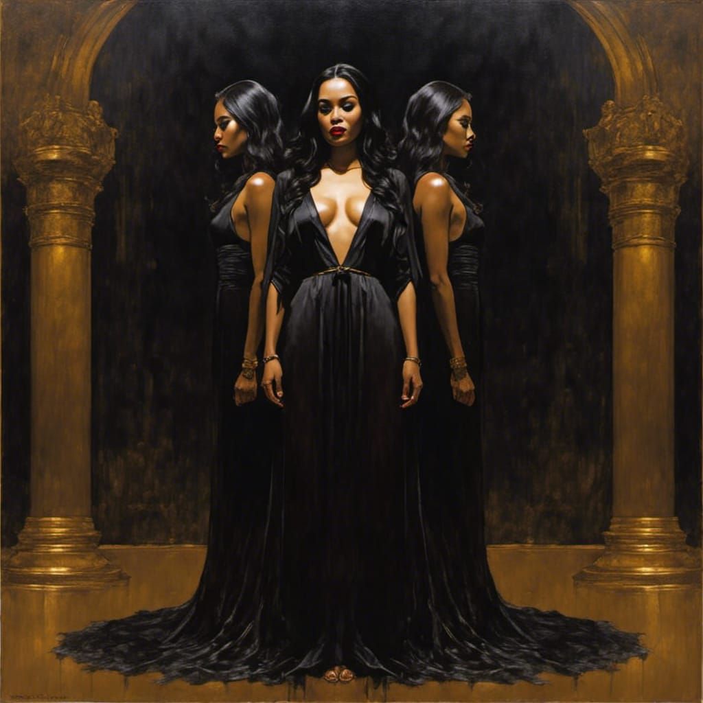 Moonlit Figures in Black Robes Conveying Sadness