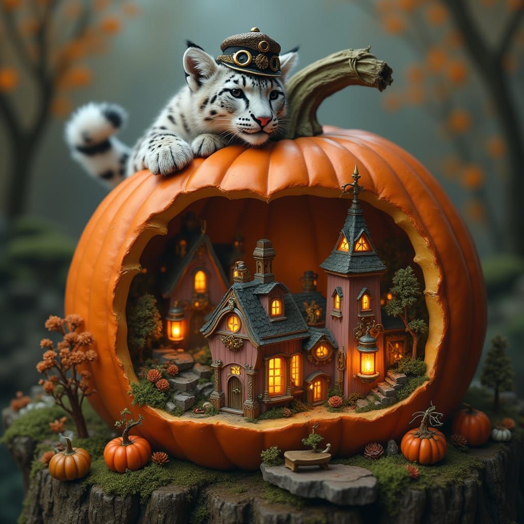 Steampunk Village Inside Giant Pumpkin