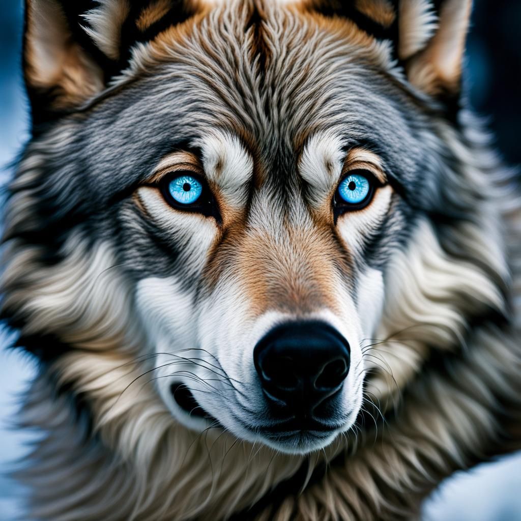 Fantasy Silver Wolf Portrait in Studio Lighting