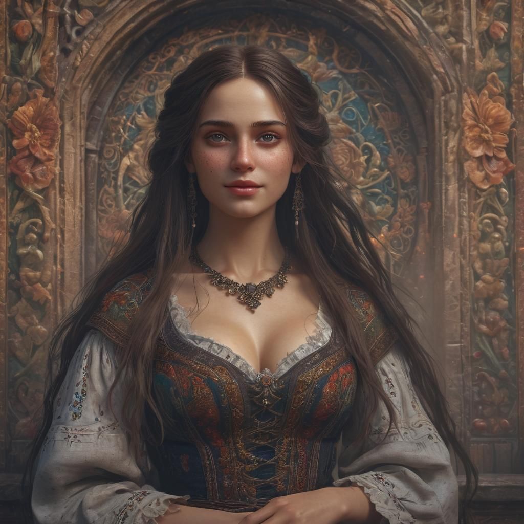 Dark Fantasy Peasant Woman with Multicolored Eyes