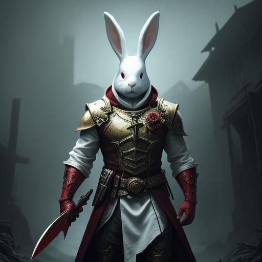 Dark Fantasy Bunny with Bloody Knife