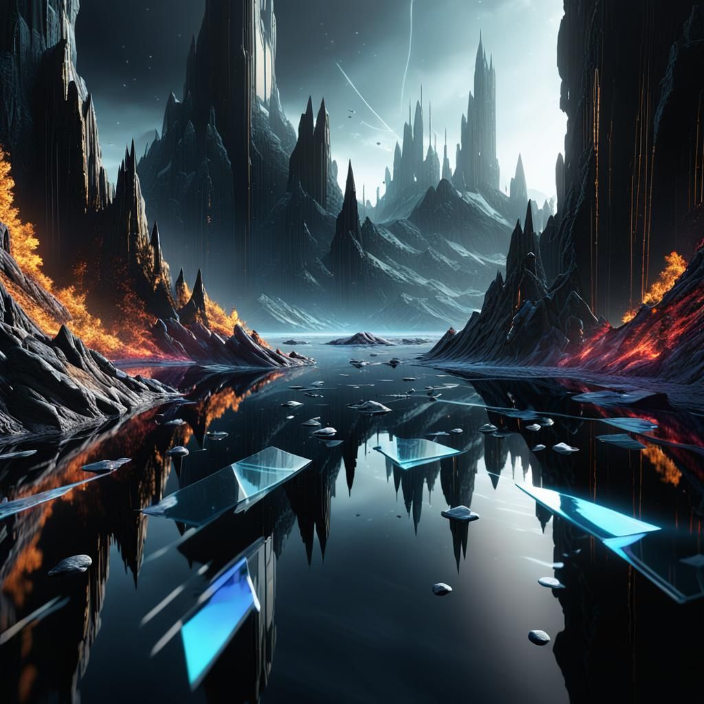 Glassy Black Landscape in Detailed Matte Painting