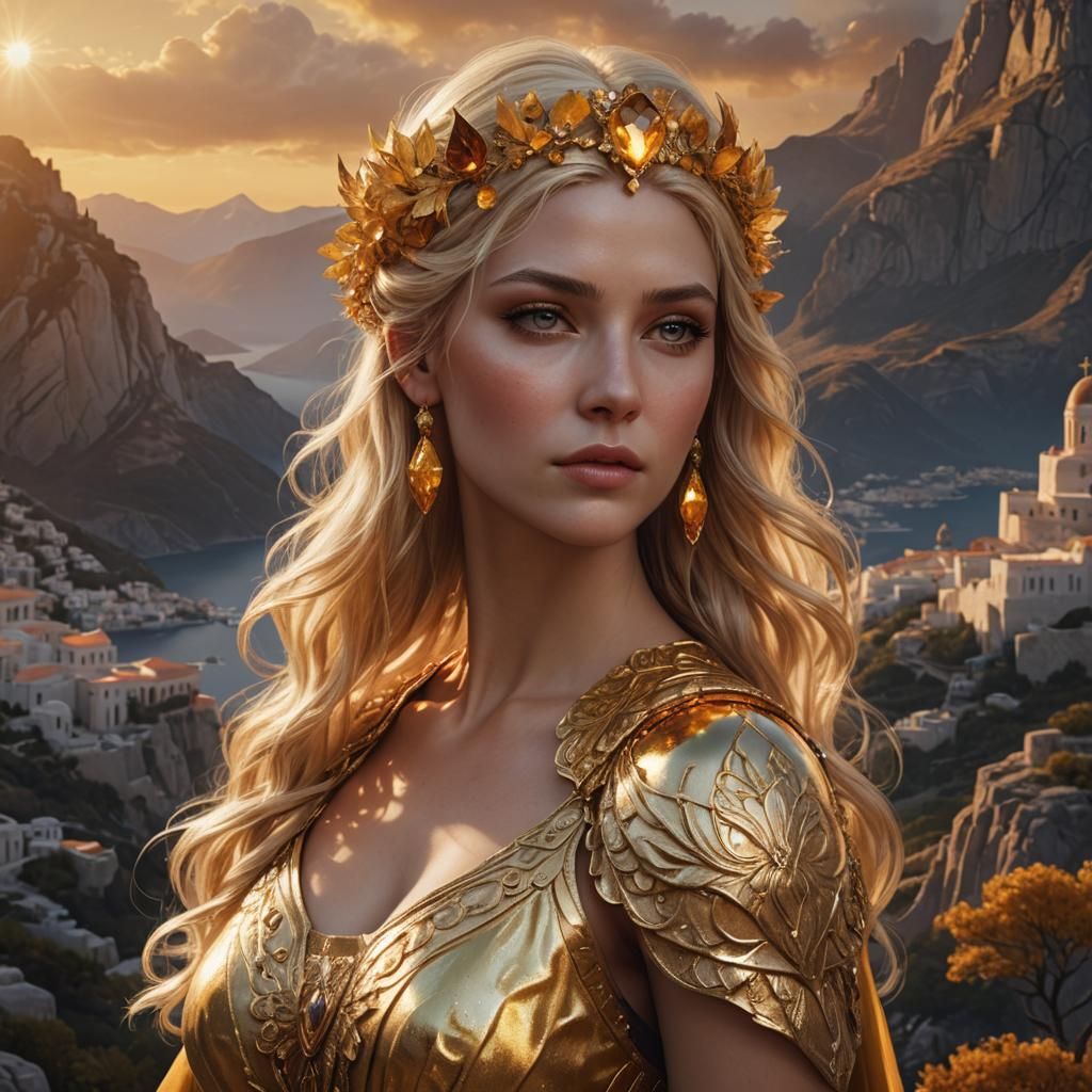 Radiant Greek Goddess Portrait at Dawn
