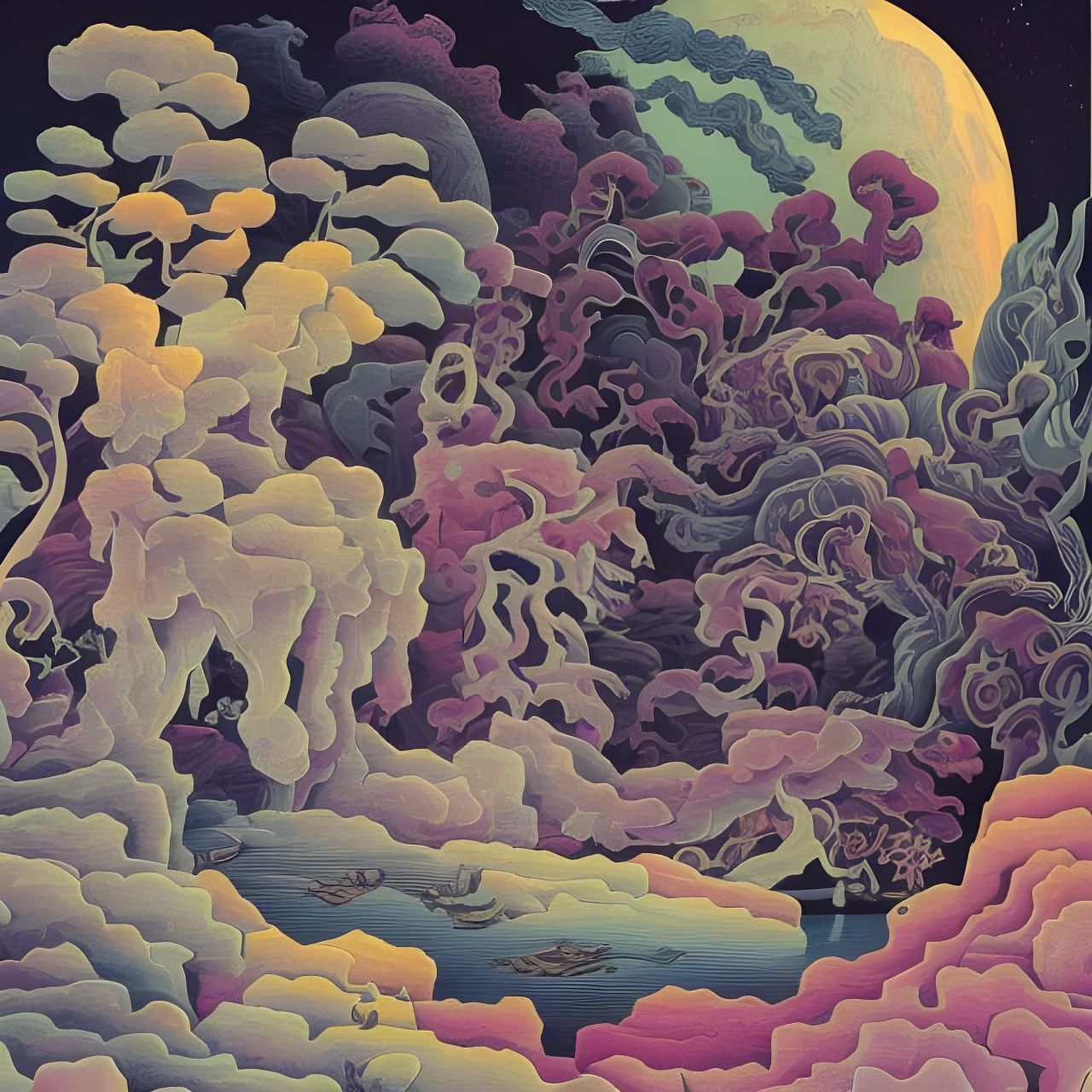 Vibrant Canyon Landscape Inspired by Black Line Art