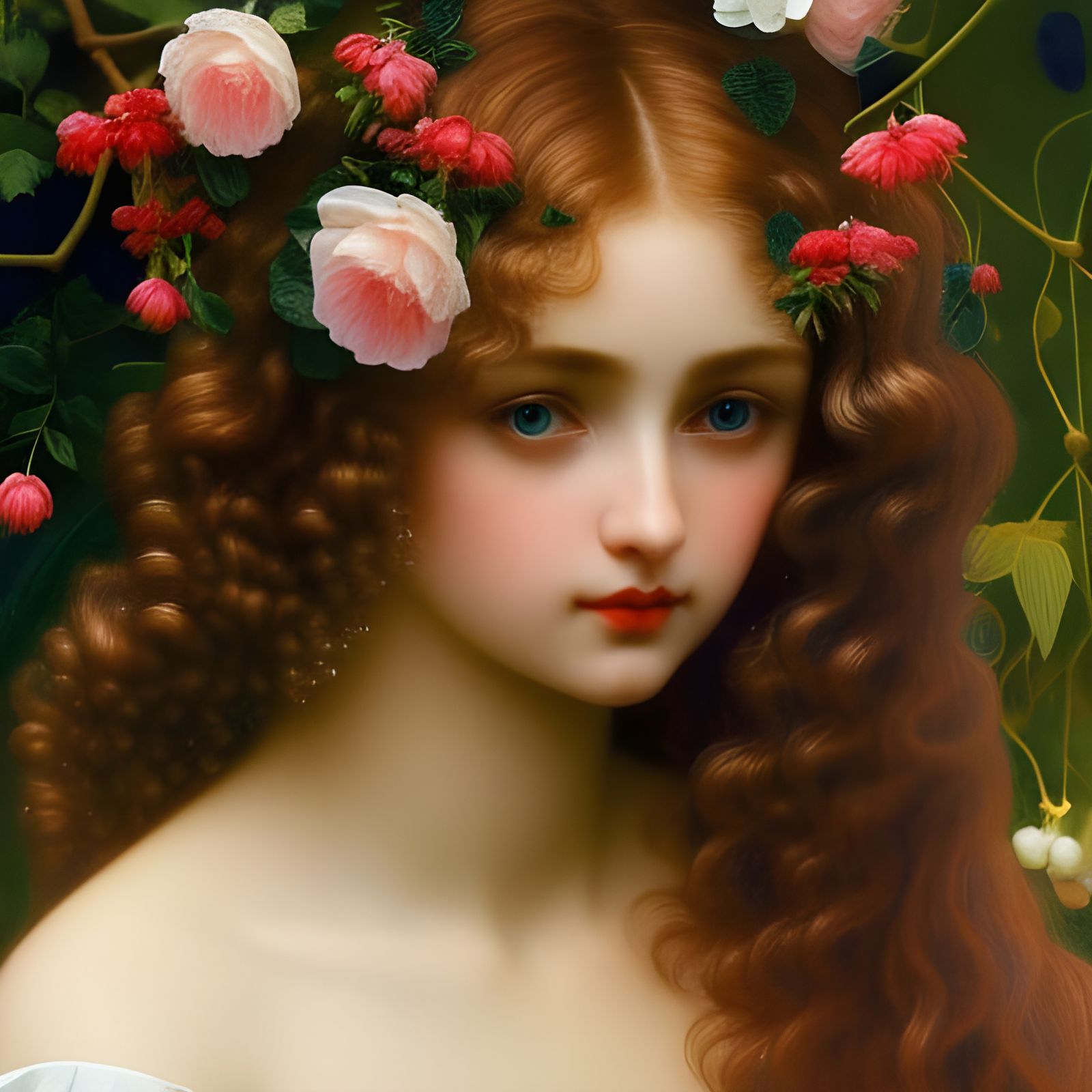 Gorgeous Girl with Ivy, Art Nouveau Digital Painting