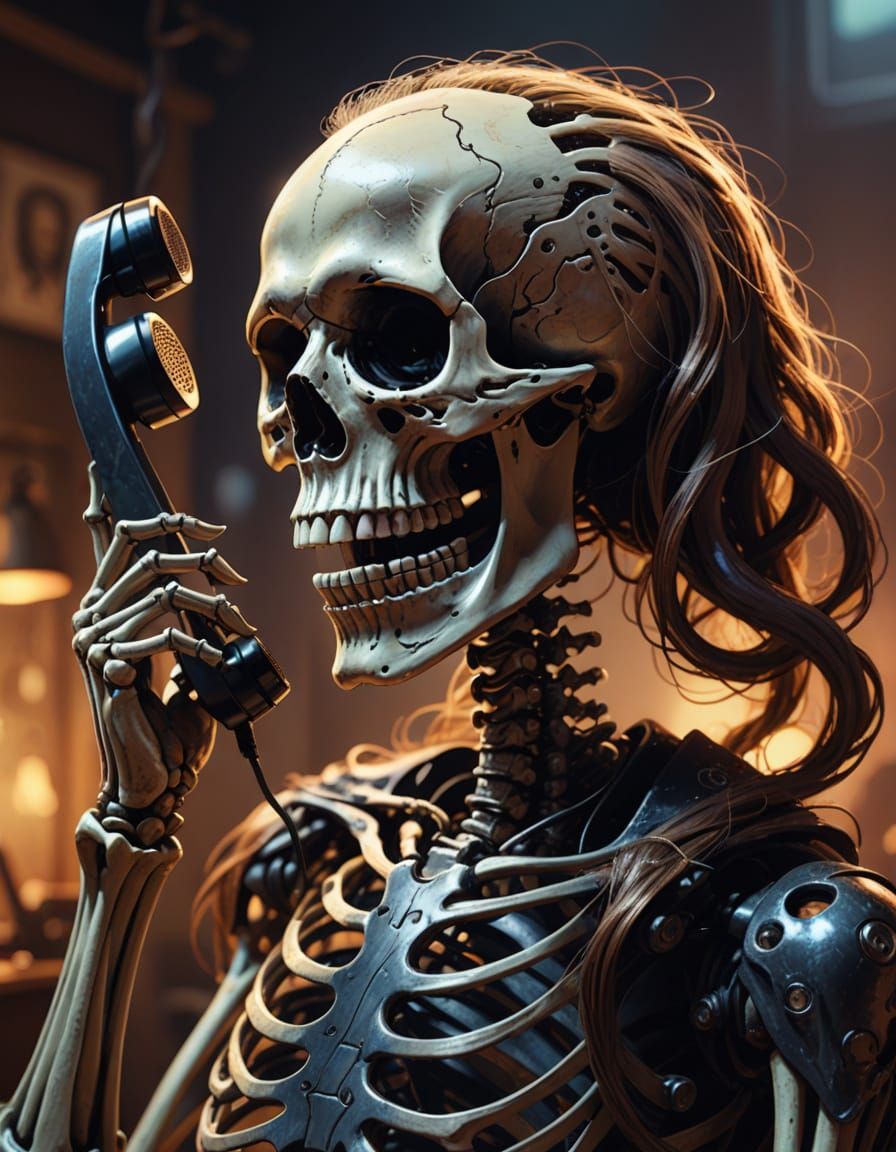 Skeleton on the Phone: A Vibrant Digital Painting