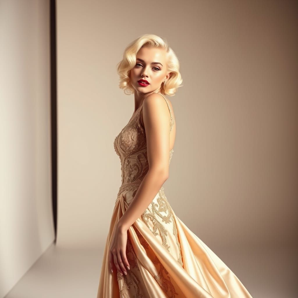 Glamorous Golden Goddess in Haute Couture