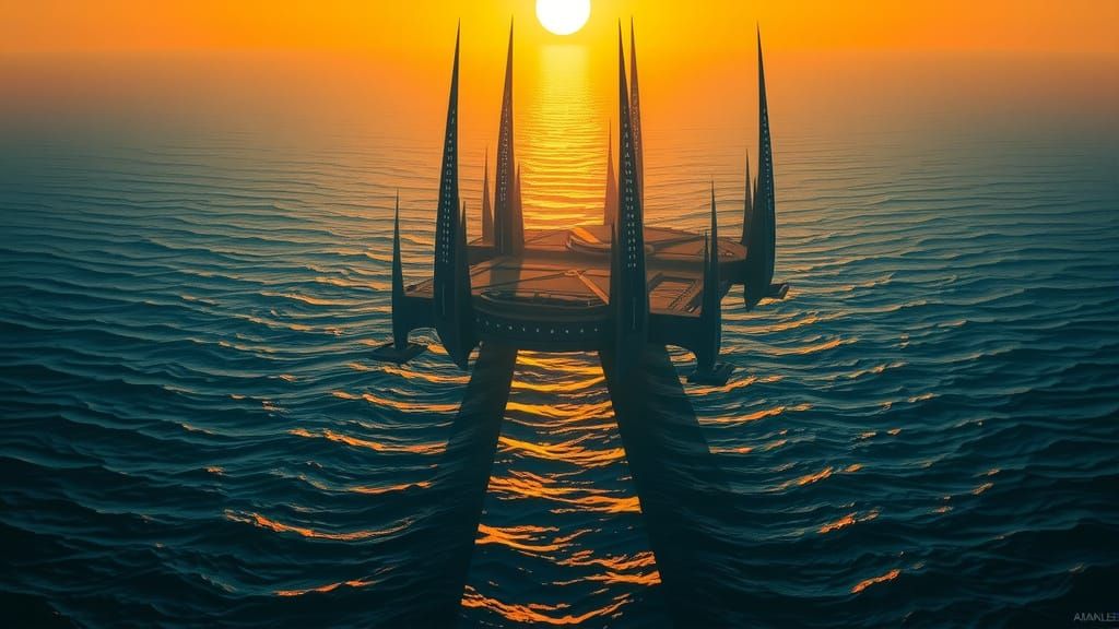 Serial "Stargate: Atlantis". Boundless ocean. Floating city ...