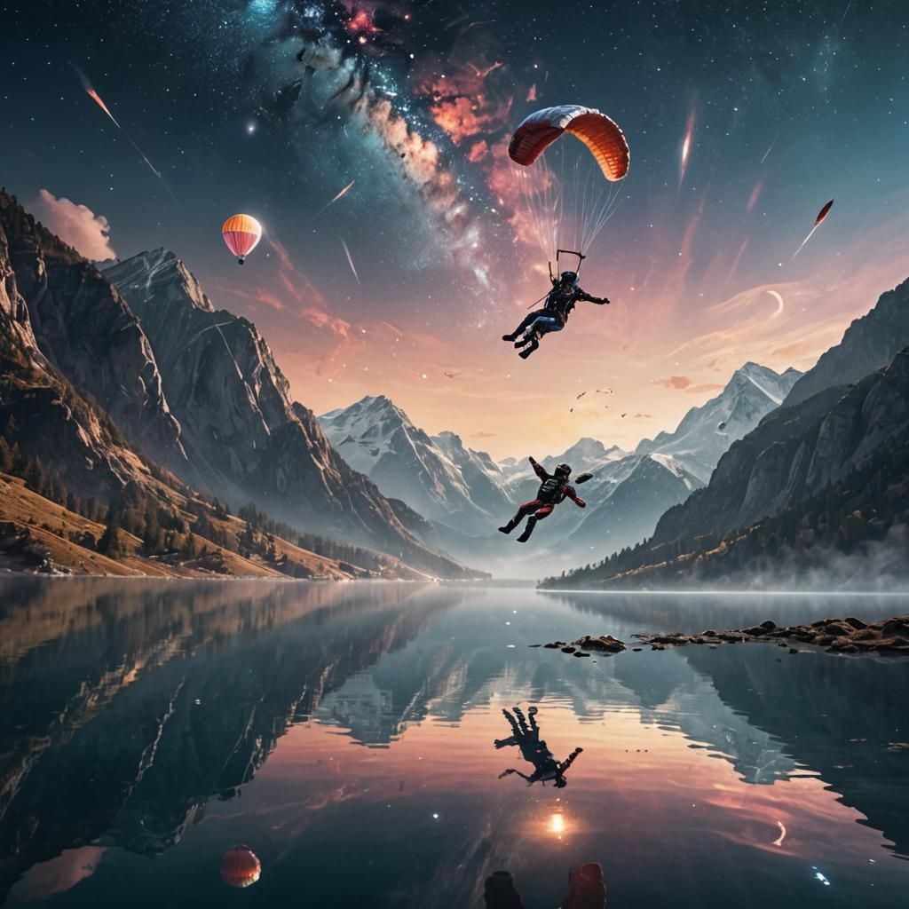 Skydiver's Reflection: Epic Cinematic Splash Art