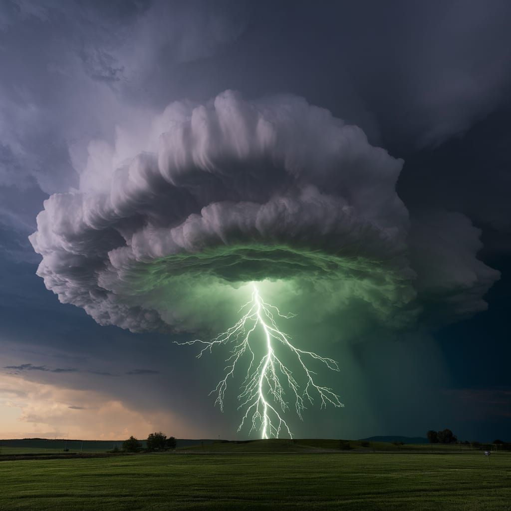 Green Glowing Supercell Thunderstorm