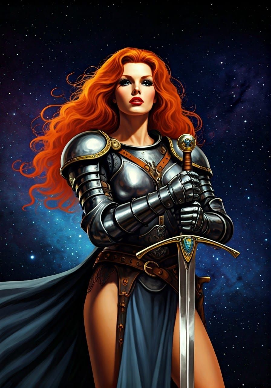 Epic Fantasy Warrior in Cosmic Dreamscape