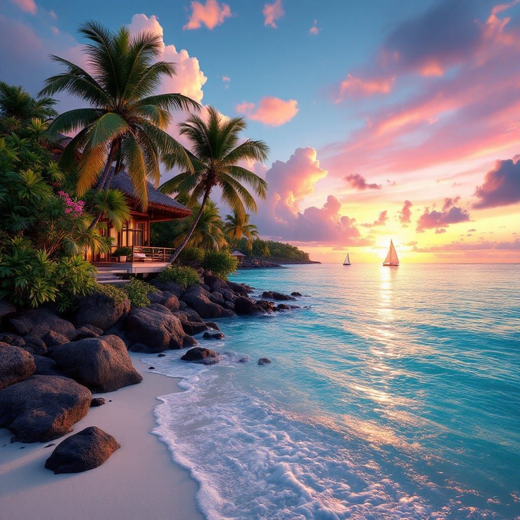 Maldives Sunset: Luxury Villas in a Matte Painting