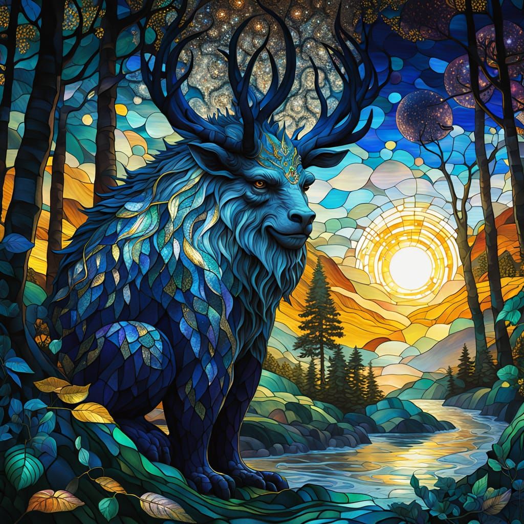 Luxurious Gustav Klimt-Inspired Forest Deity in Tiffany Styl...