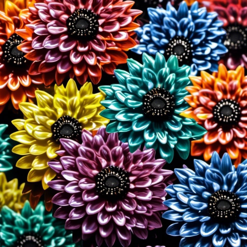 Rainbow Ferrofluid Dahlias in Macro Photography
