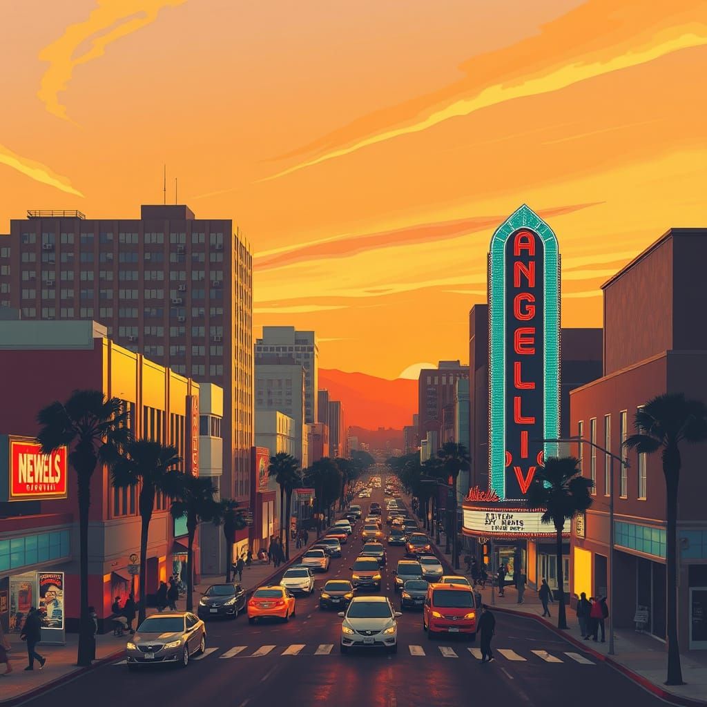 Vintage Los Angeles Travel Poster in Art Deco Style