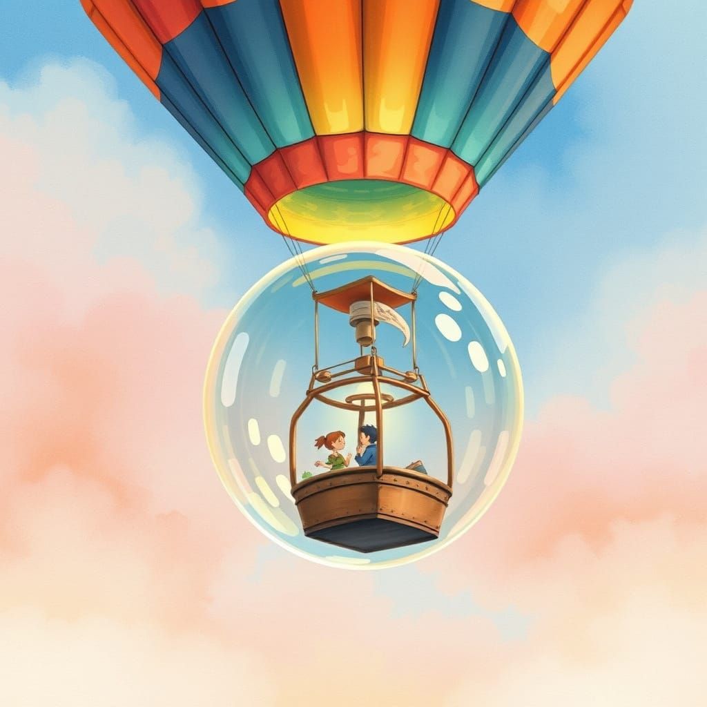 Hot Air Balloon with Bubble Gondola, Miyazaki Style