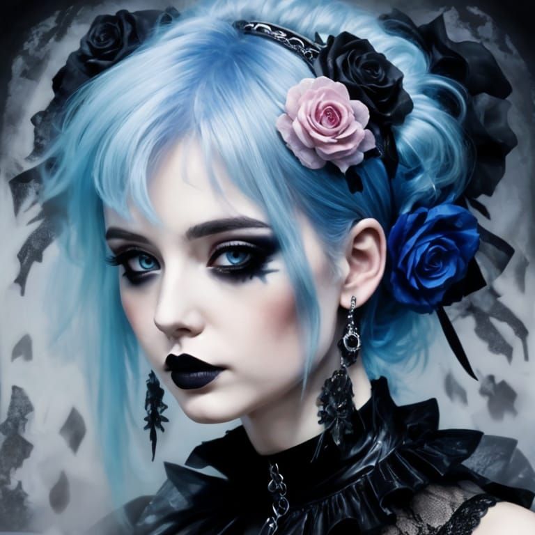 Gothic Woman with Blue Hair Portrait