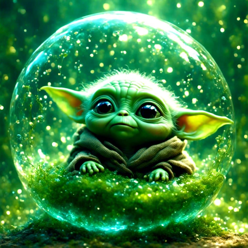 Adorable Baby Yoda in Luminous Space Bubble