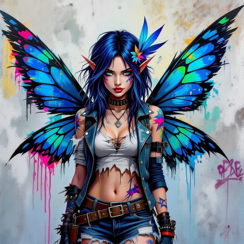 Fallen Fairy in Urban Graffiti Art Style