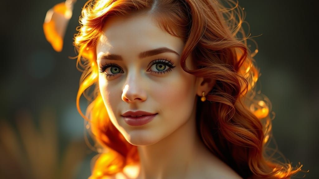 Red-Haired Woman with Green Eyes, in Art Nouveau Style