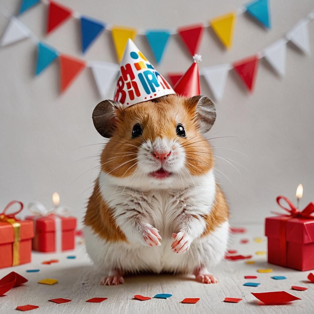 Hamster Celebrates Birthday with Sign