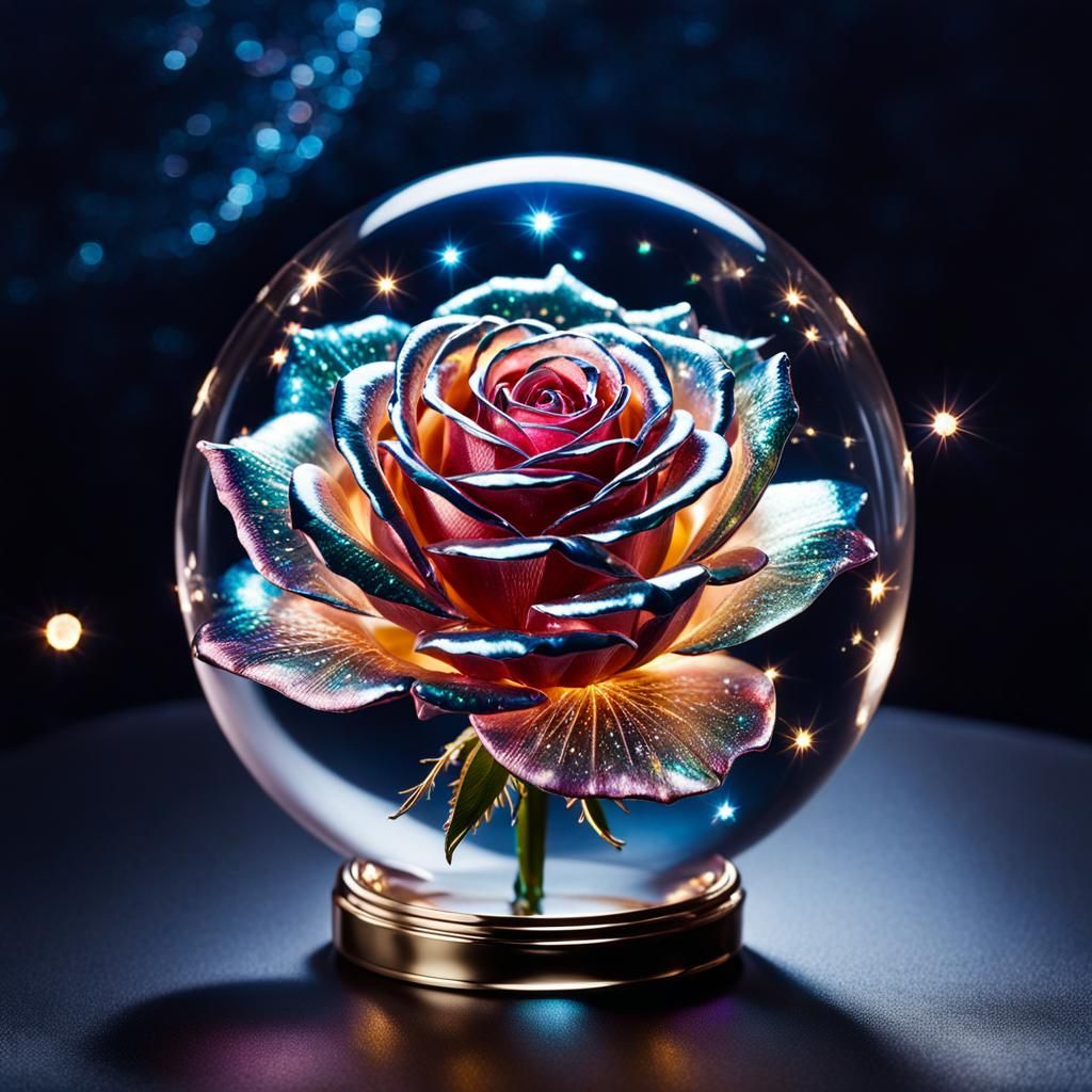 Ethereal Glass Rose Shimmers Like Starlight