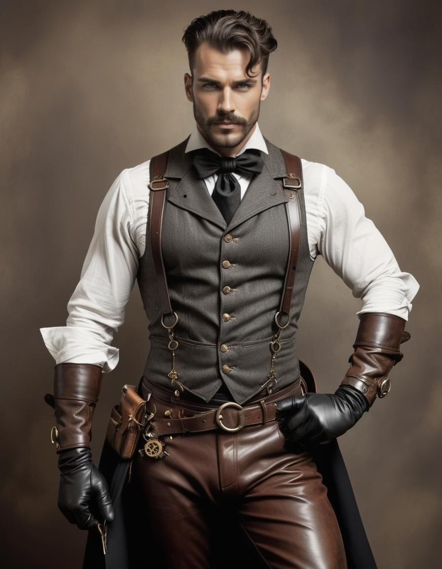 Attractive Steampunk Man with Visible Bulge