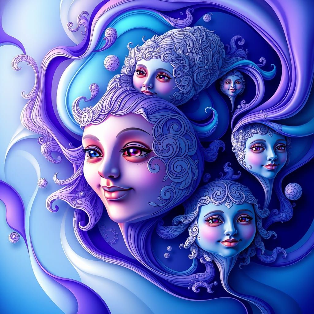 Abstract Faces in Fractal Wave Pattern