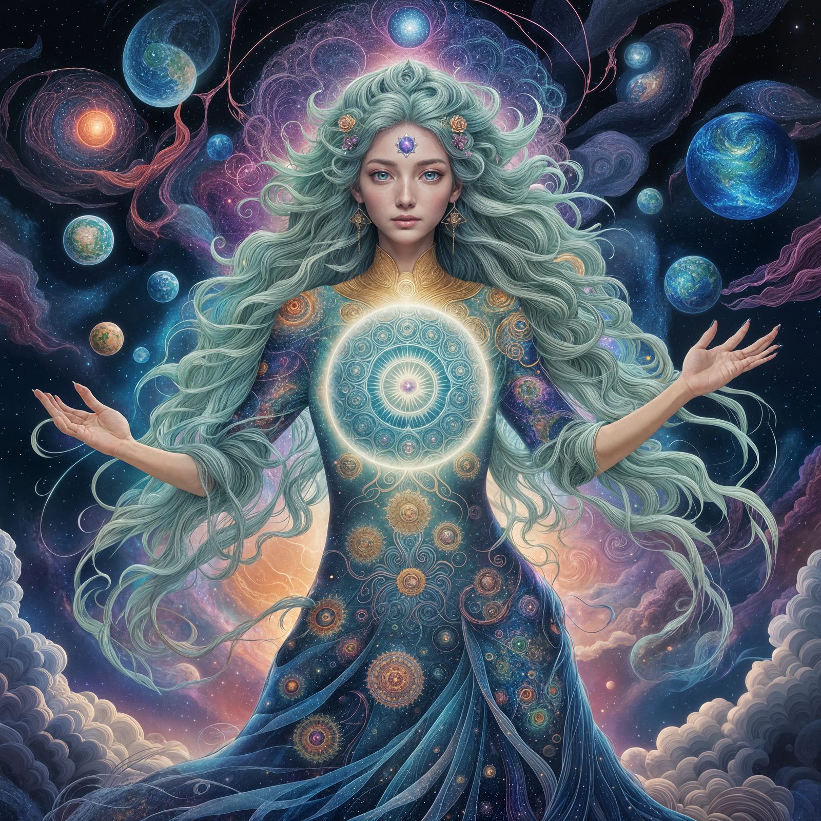 Earth Mother: Holographic Astral Illustration in Anime Style