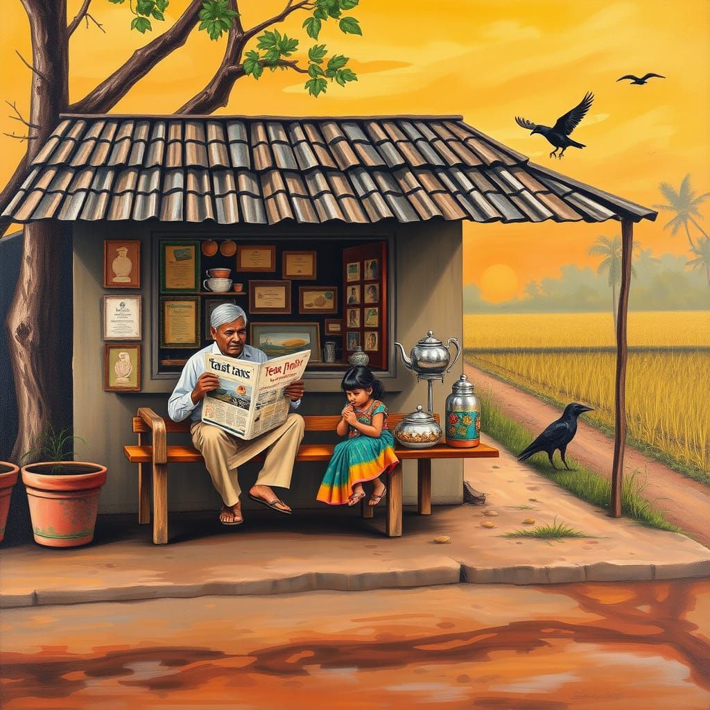 Village Life in South India: A Morning Scene at the Tea Shop...