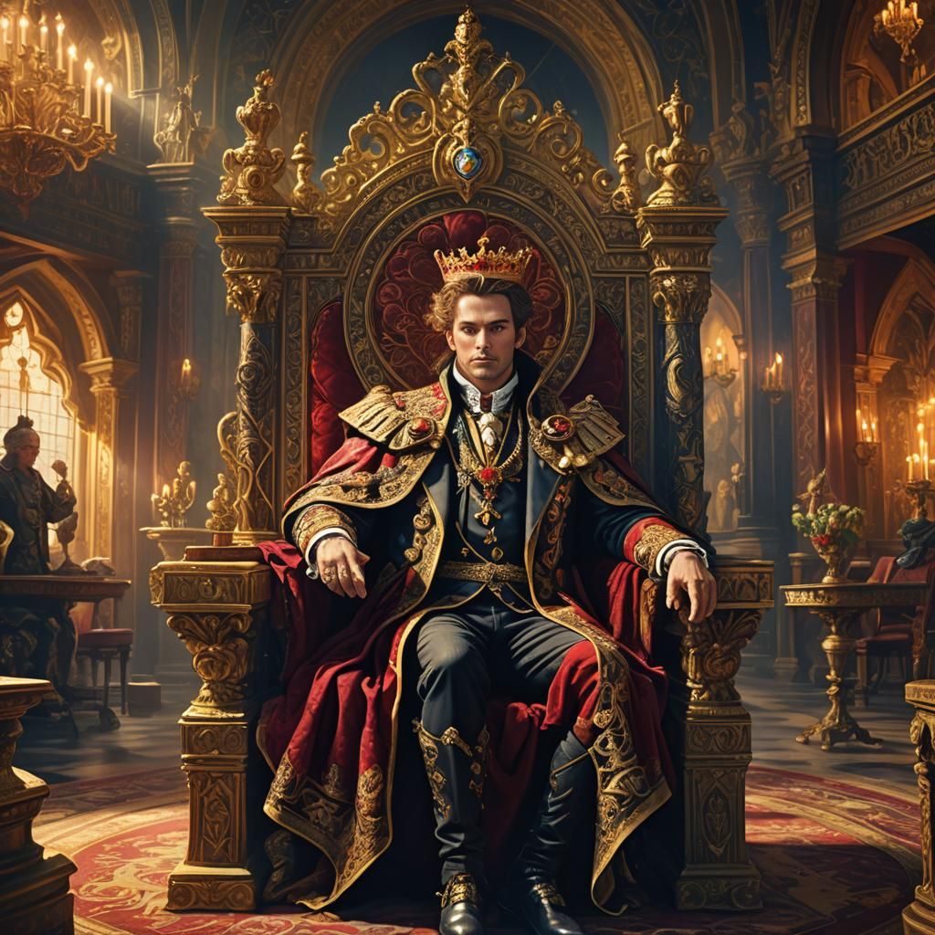 King on Throne in Mystical Library