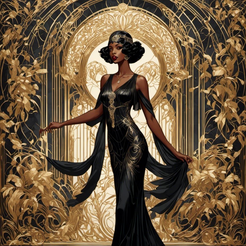 Art Deco Black Woman in 1920s Flapper Style