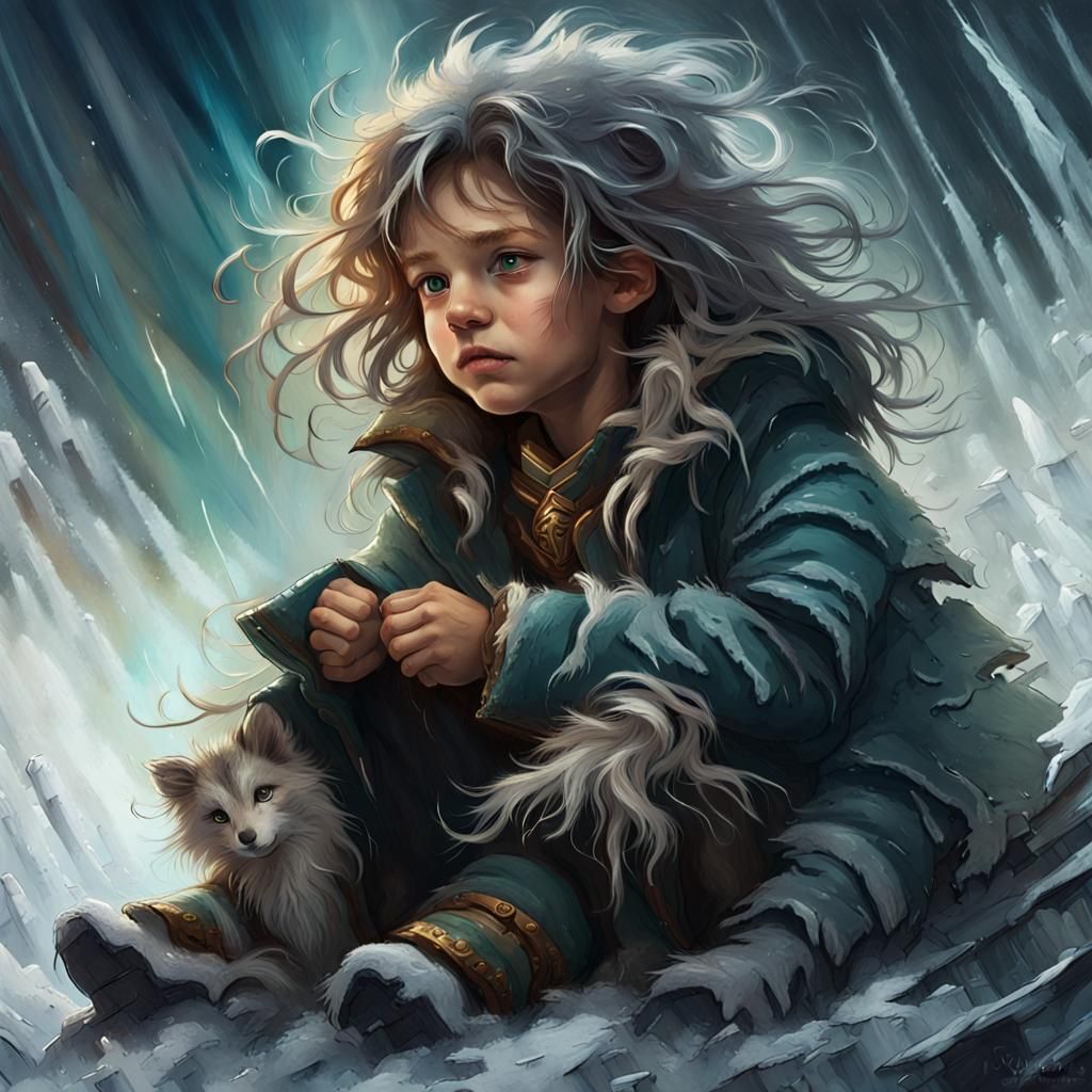 Child and Magical Animal in Storm: Matte Painting