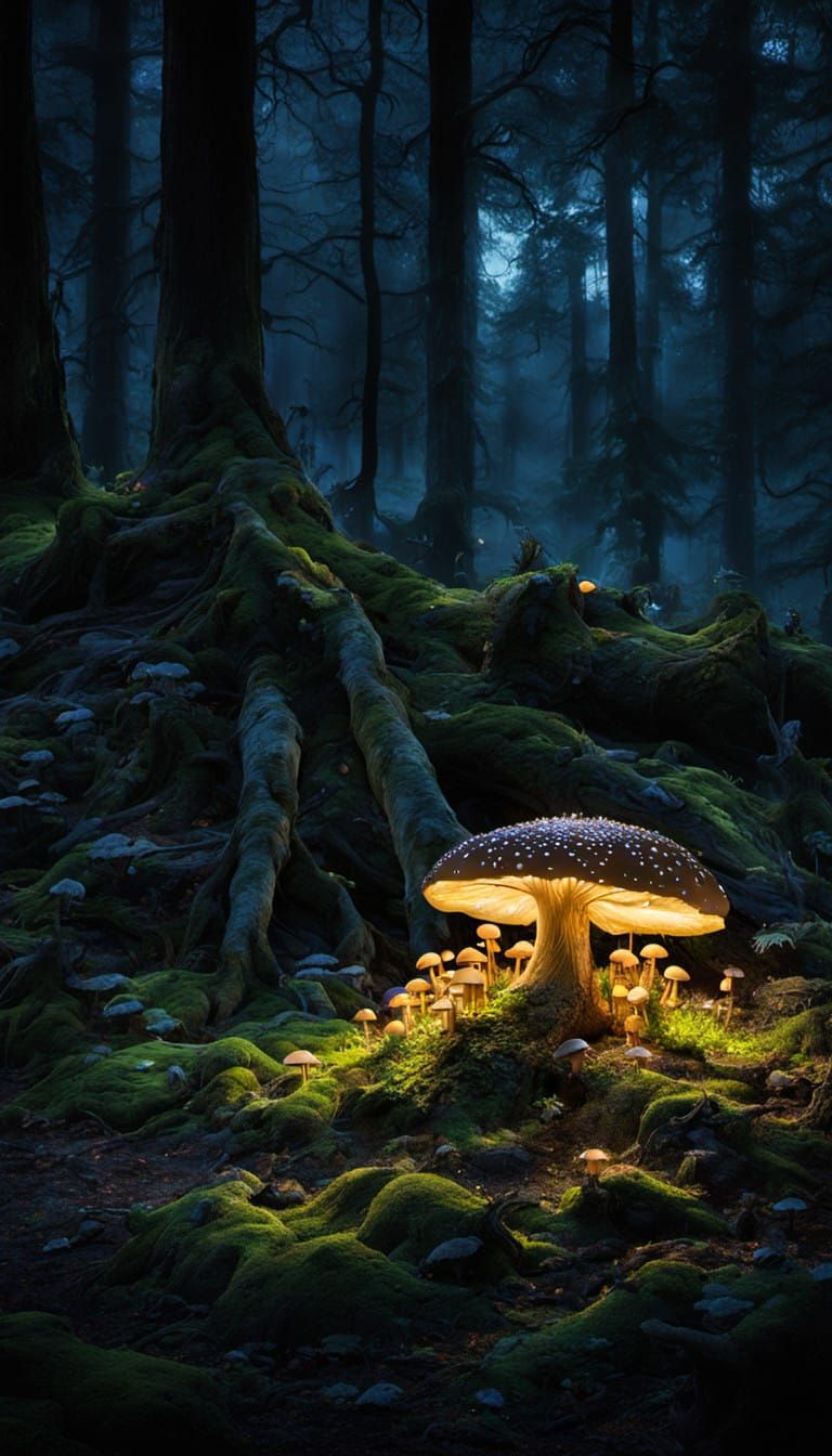 Enchanted Woodland at Twilight in Amber Hues