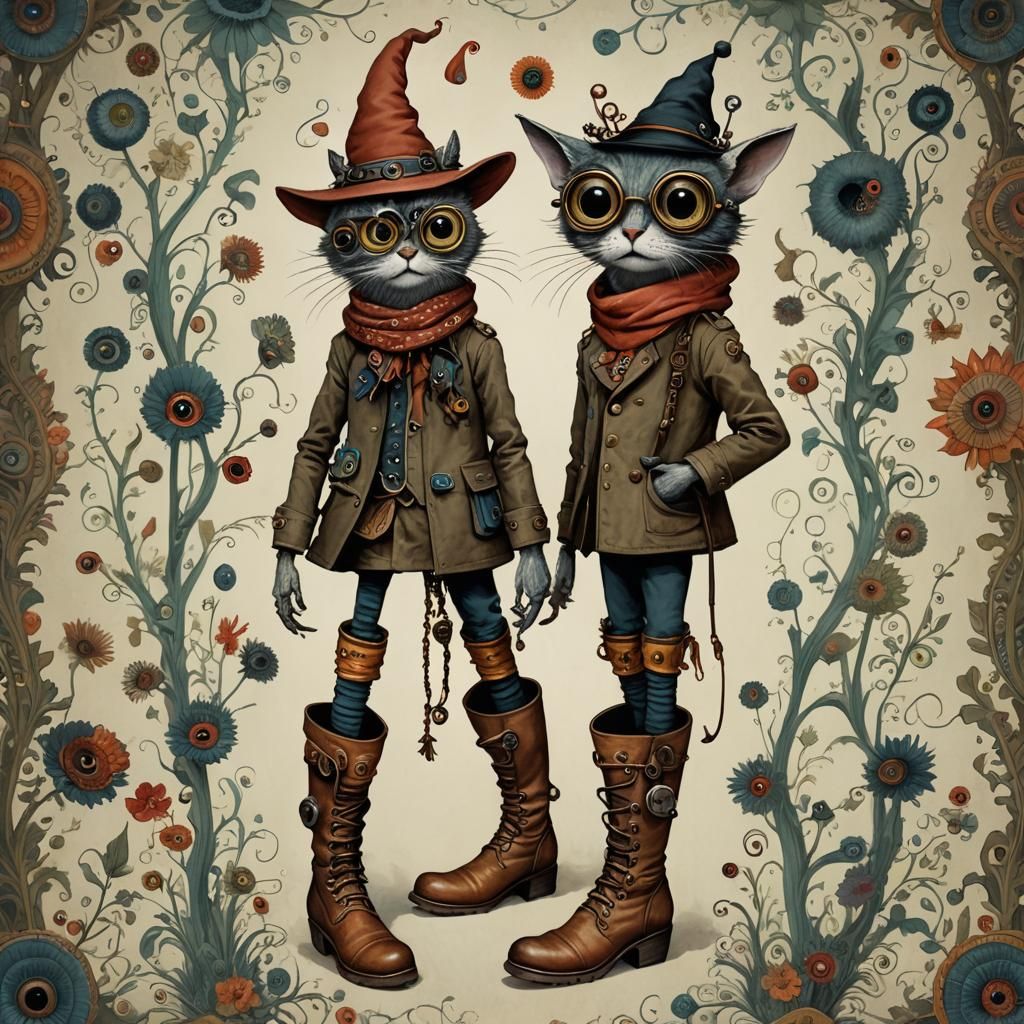 Multi-Eyed Whimsical Creature in Tall Boots
