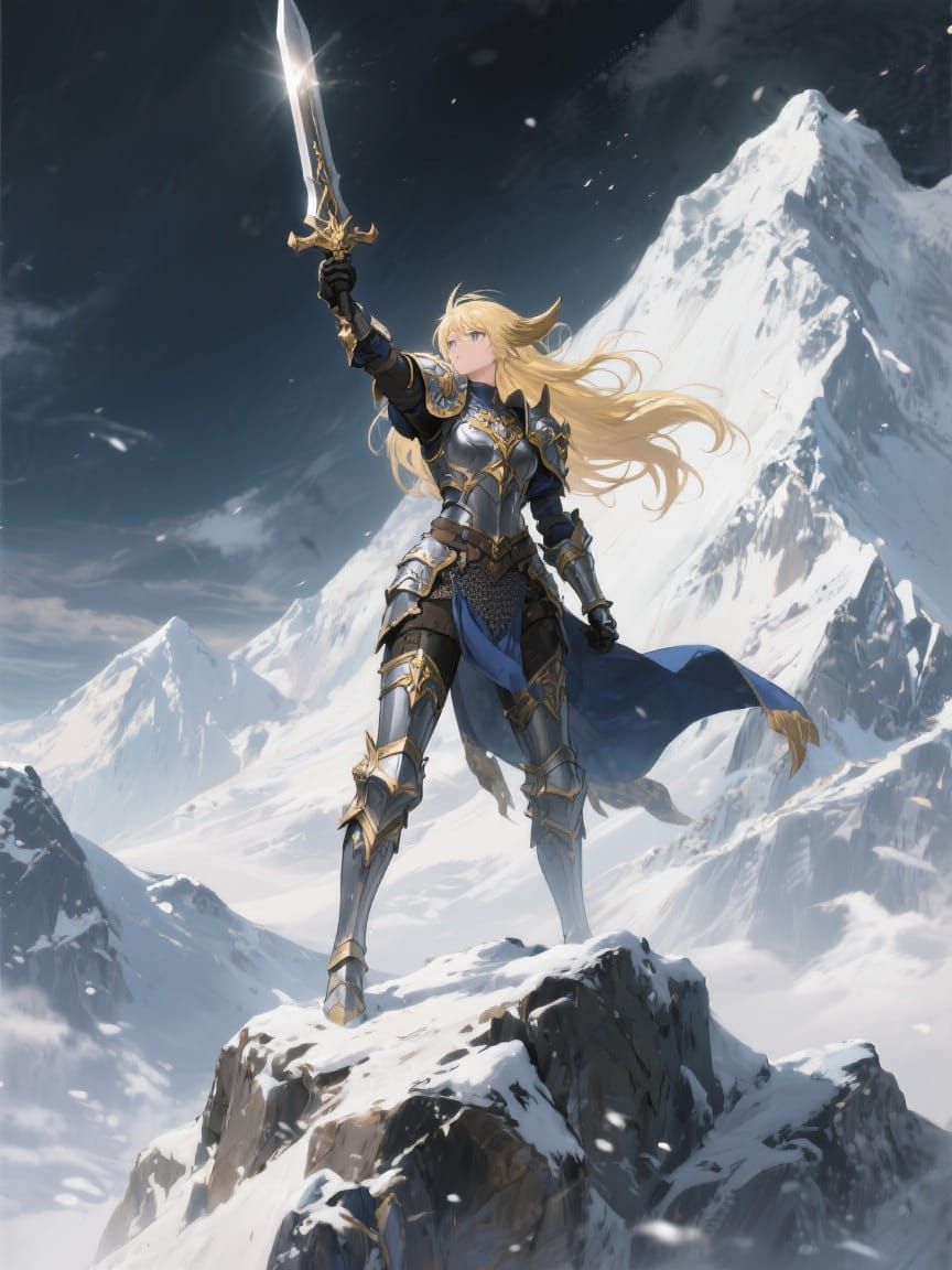 Anime Valkyrie Warrior on Snow Mountain