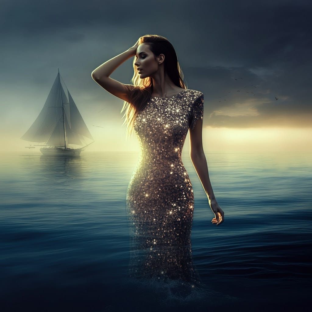 Ethereal Goddess in Shimmering Water