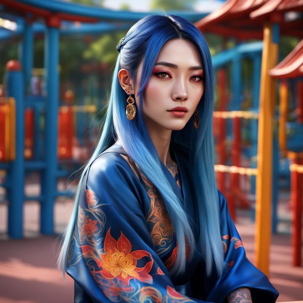 Taiwanese Girl in Playground: Digital Art Portrait