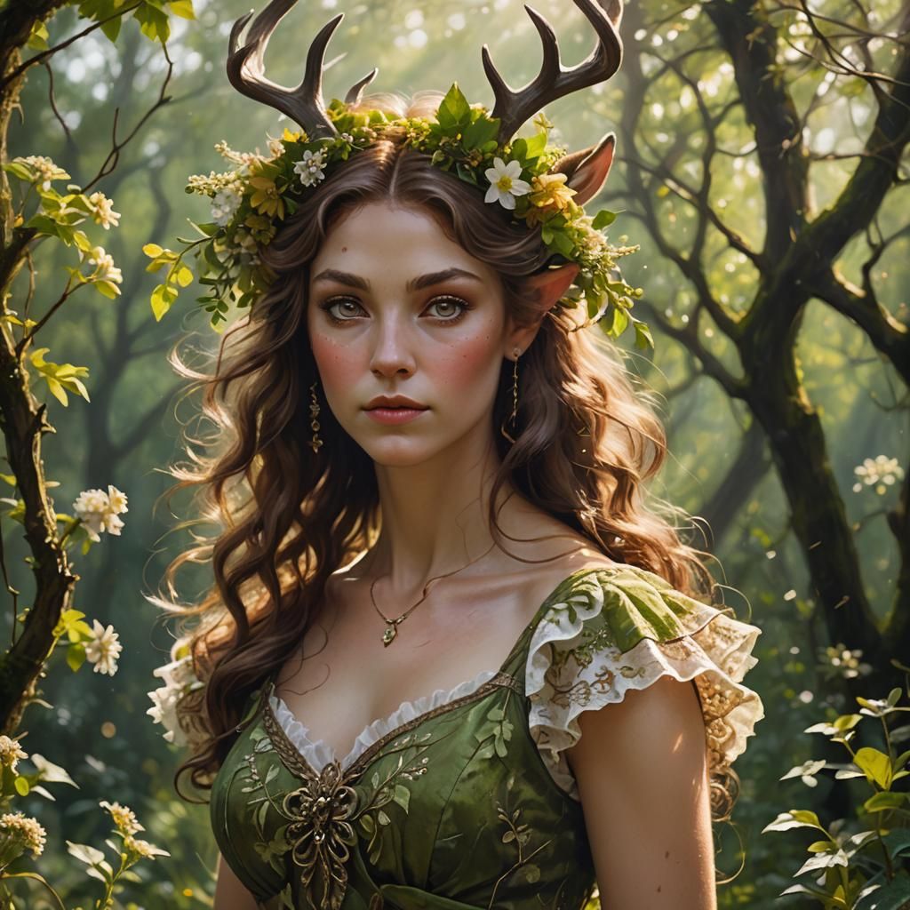 Ethereal Female Satyr in Pre-Raphaelite Oil Painting