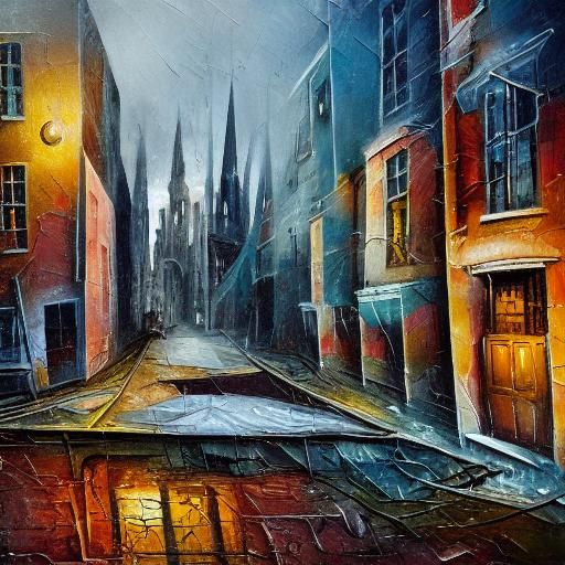 Masquerade Rabbit in Post-Apocalyptic City as Impasto Painti...